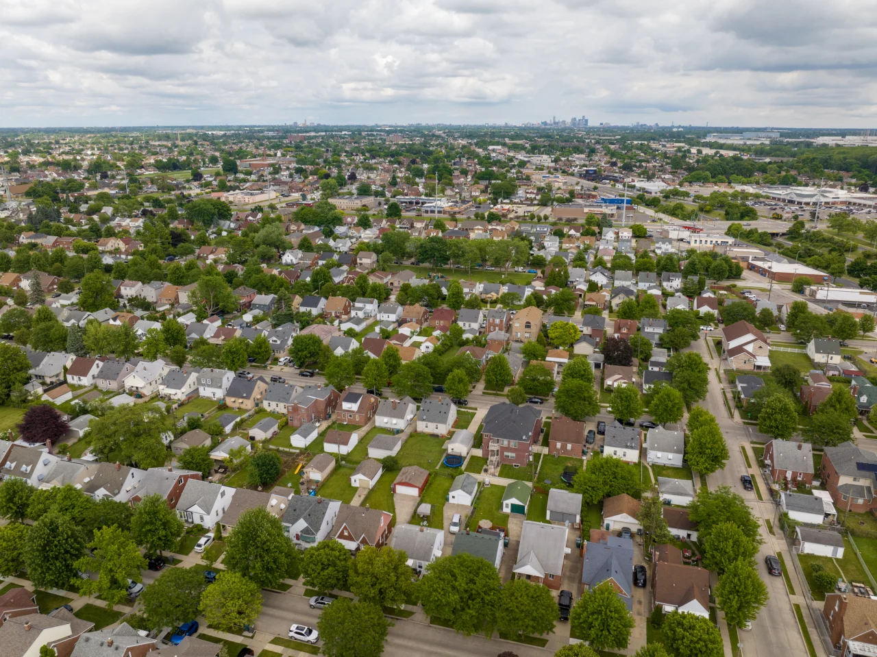 Aerial view of Detroit and Dearborn neighborhoods